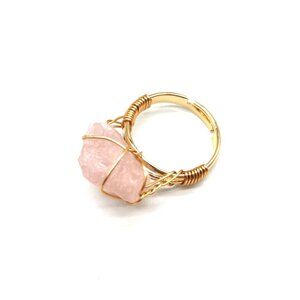 3/$35 Gold Plated Wire Wrapped Ring Natural Stone Pink Crystal Jewelry